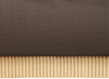 Rigby Art Deco King Bed in Rich Brown Linen Fabric with Fully Slatted Design and Natural Finish