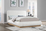 Rigby Art Deco King Bed in Rich Brown Linen Fabric with Fully Slatted Design and Natural Finish