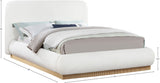 Rigby Art Deco King Bed in Rich Brown Linen Fabric with Fully Slatted Design and Natural Finish