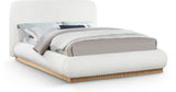 Rigby Art Deco King Bed in Rich Brown Linen Fabric with Fully Slatted Design and Natural Finish