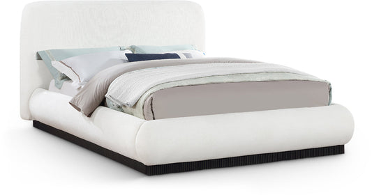 Rigby Art Deco King Bed in Rich Cream Linen with Fluted Black Base – Stylish, Slatted Design & Easy Assembly