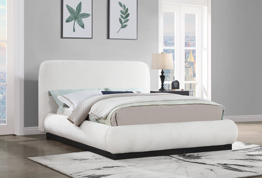 Rigby Art Deco King Bed in Rich Cream Linen with Fluted Black Base – Stylish, Slatted Design & Easy Assembly