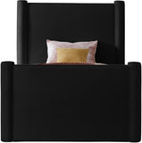 Elias Velvet Twin Bed - Elegant Minimalist Design with Solid Wood Frame for Contemporary Bedrooms