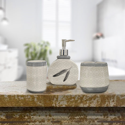 Feather Design 3PC Countertop Bathroom Set, 4 MOQ