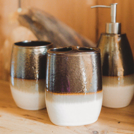 Gilded Stoneware 3PC Countertop Bathroom Set, 4 MOQ