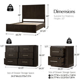4-Piece Modern Fluted Solid Wood Bedroom Set with Oak Texture