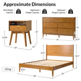 4-Piece Mid-Century Modern Solid Wood Bedroom Set with USB Nightstands & Dresser