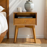 4-Piece Mid-Century Modern Solid Wood Bedroom Set with USB Nightstands & Dresser