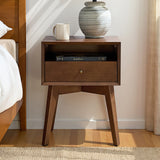 4-Piece Mid-Century Modern Solid Wood Bedroom Set with USB Nightstands & Dresser