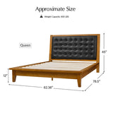 Herme Genuine Leather Solid Wood Platform Bed with Charging Ports