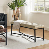 Genuine Leather Bench with Button-Tufted Design