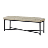Genuine Leather Bench with Button-Tufted Design