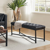 Genuine Leather Bench with Button-Tufted Design