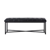 Genuine Leather Bench with Button-Tufted Design
