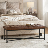 Genuine Leather Bench with Button-Tufted Design