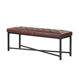 Genuine Leather Bench with Button-Tufted Design