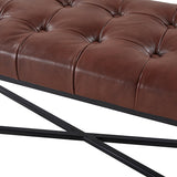 Genuine Leather Bench with Button-Tufted Design