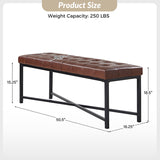 Genuine Leather Bench with Button-Tufted Design