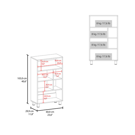 TUHOME Bellagio 40" Tall Four-Tier Base Cabinet with Six Open Cubbies, Modern Storage Unit for Home or Office Organization, Freestanding Organizer for Books, Décor, Supplies and Everyday Essentials with Contemporary Design