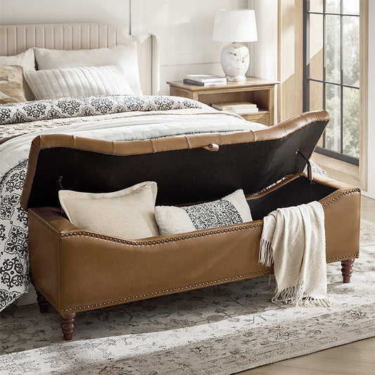 Abner Traditional Upholstered Storage Bench with Button Tufting