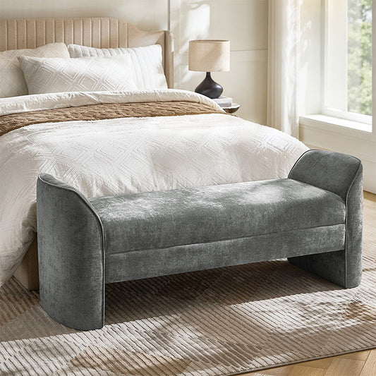 Diana 57" Wide Modern Chenille Upholstered Bench with Piped Edges and Foam Cushion