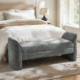 Diana 57" Wide Modern Chenille Upholstered Bench with Piped Edges and Foam Cushion