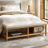 Felipa Farmhouse Rustic Wood Bench with Upholstered Seat and Storage Shelf