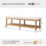 Felipa Farmhouse Rustic Wood Bench with Upholstered Seat and Storage Shelf