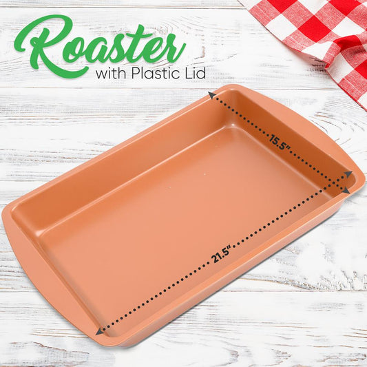 Baking Pan With Plastic Lid- Non-Stick And Stylish Metallic Coating Bake Pan With Plastic Cover,  Compatible With Model: Nc5Pcs (Copper)