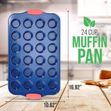 24 Cup Muffin Pan - Deluxe Nonstick Blue Coating Inside & Outside With Red Silicone Handles,  Compatible With Model: Ncsbsbl10 (Blue)