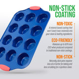 12 Cup Muffin Pan - Deluxe Nonstick Blue Coating Inside & Outside With Red Silicone Handles,  Compatible With Models: Ncsbsbl10, Ncsbsbl8, Ncsbsbl6 (Blue)
