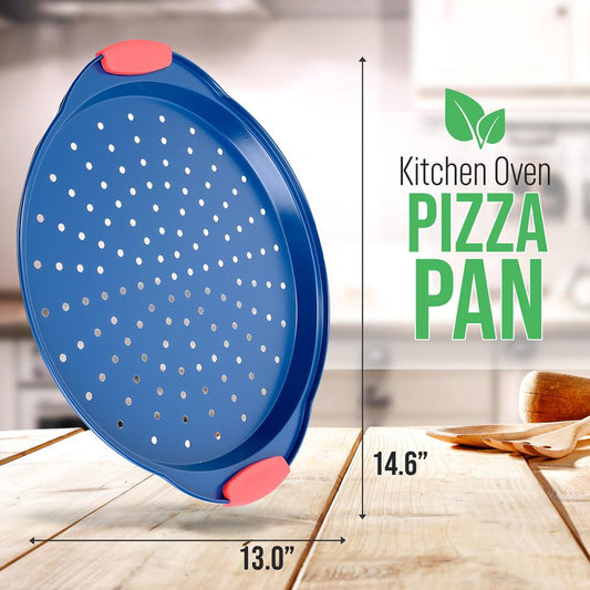 Non-Stick Pizza Pan - Deluxe Nonstick Blue Coating Inside & Outside With Red Silicone Handles, Compatible With Models: Ncsbsbl8, Ncsbsbl10 (Blue)