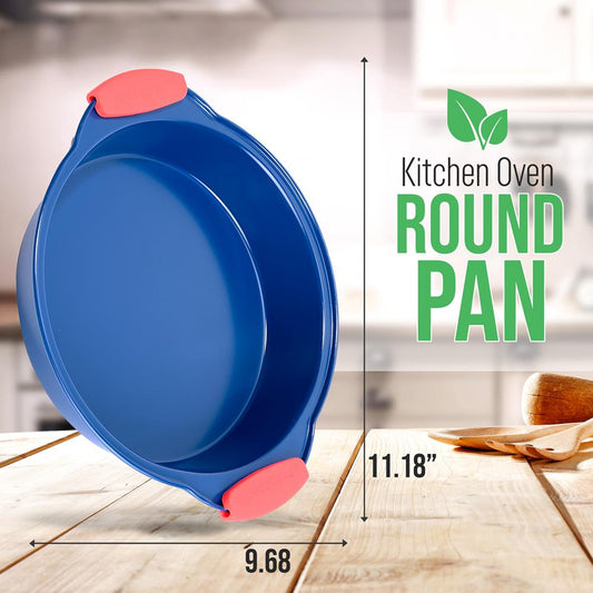 Non-Stick Round Pan - Deluxe Nonstick Blue Coating Inside & Outside With Red Silicone Handles, Compatible With Models: Ncsbsbl10, Ncsbsbl8, Ncsbsbl6 (Blue)
