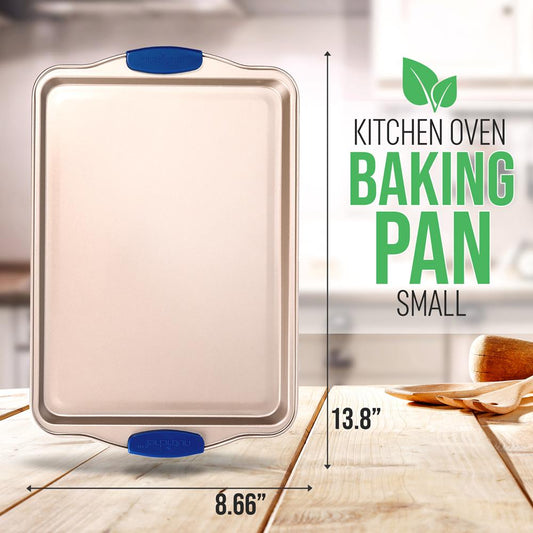 Small Cookie Sheet - Kitchen Oven Baking Pan With Blue Silicone Handles, Compatible With Model: Ncsbsg63 (Gold)