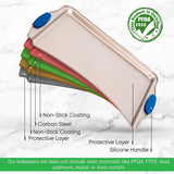 Small Cookie Sheet - Kitchen Oven Baking Pan With Blue Silicone Handles, Compatible With Model: Ncsbsg63 (Gold)