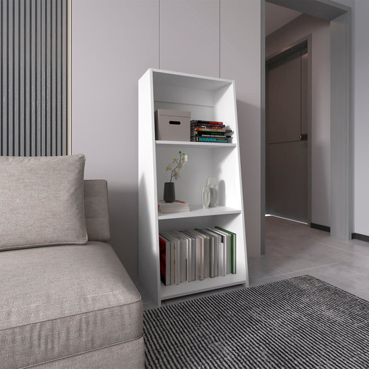 TUHOME Note 47" Tall Modern Ladder Bookcase with Three Open Tier Shelves, Slanted Vertical Design, Space-Saving Freestanding Organizer for Living Room, Bedroom or Home Office Storage, Contemporary Display and Organization Solution