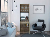 Tuhome Prana Bar Cabinet with Two Shelves, Five Built-In Wine Rack, Double Door Cabinet, Light Oak Finish for Living Room or Home Bar