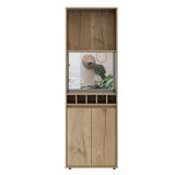 Tuhome Prana Bar Cabinet with Two Shelves, Five Built-In Wine Rack, Double Door Cabinet, Light Oak Finish for Living Room or Home Bar
