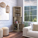 Kava Being Corner Bar Cabinet with Glass Rack, Double-Door Storage Cabinet, Built-In Eight-Bottle Wine Rack, Modern Corner Liquor Cabinet for Living Room, Home Bar, Kitchen or Dining Room Organization