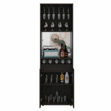 Tuhome Prana Bar Cabinet with Two Shelves, Five Built-In Wine Rack, Double Door Cabinet, Light Oak Finish for Living Room or Home Bar