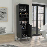 Tuhome Manhattan L Bar Cabinet with Eight Built-In Wine Cubbies, Dual Single-Door Storage Cabinets, Integrated Stemware Rack, Modern Entertaining Bar Unit for Liquor Display, Glassware Organization, and Home Gatherings