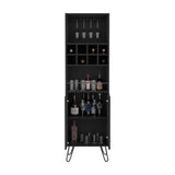 Tuhome Manhattan L Bar Cabinet with Eight Built-In Wine Cubbies, Dual Single-Door Storage Cabinets, Integrated Stemware Rack, Modern Entertaining Bar Unit for Liquor Display, Glassware Organization, and Home Gatherings