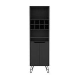 Tuhome Manhattan L Bar Cabinet with Eight Built-In Wine Cubbies, Dual Single-Door Storage Cabinets, Integrated Stemware Rack, Modern Entertaining Bar Unit for Liquor Display, Glassware Organization, and Home Gatherings