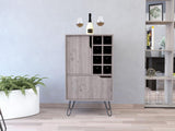 Tuhome Manhattan L Bar Cabinet with Eight Built-In Wine Cubbies, Dual Single-Door Storage Cabinets, Integrated Stemware Rack, Modern Entertaining Bar Unit for Liquor Display, Glassware Organization, and Home Gatherings