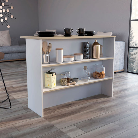 Fendi Kitchen Island with Spacious Countertop, Open Lower Shelves, Storage Cabinet and Versatile Multi-Use Design for Meal Preparation, Coffee Station Organization, Modern Home Convenience and Everyday Kitchen Efficiency