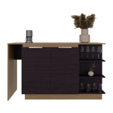 Lumina Modern Kitchen and Bar Counter Table, Freestanding Structure with Two Door Storage Cabinet, 3 Side Open Shelves and, Spacious Dining Countertop
