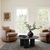 Baguette 40" Modern Black Oak Wood 3-Leg Round Coffee Table