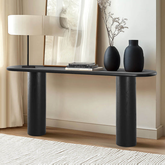 Baguette 70" Oval Black Solid Wood Console Table