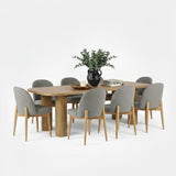 Baguette & Havana 86.5″ Rectangular Solid Oak Dining Table Set for 8 (9-Piece)