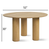 Baguette 52" Modern Oak Wood 3-Leg Round Dining Table